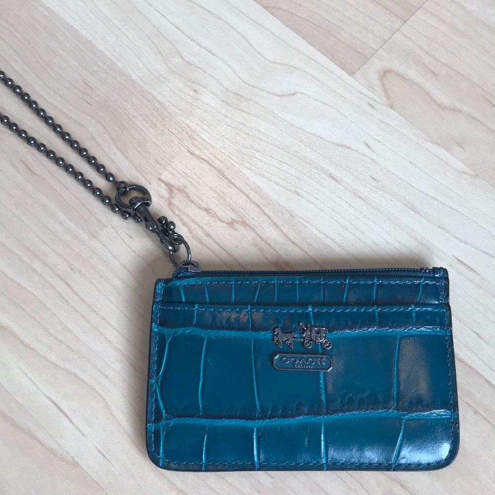 Coach Teal Leather ID Chain Holder